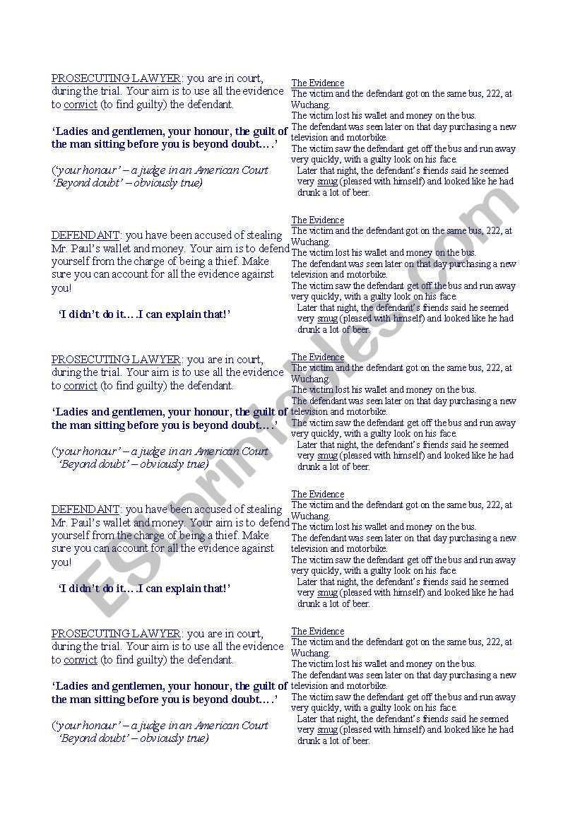 Crime Role Play - 2 worksheet