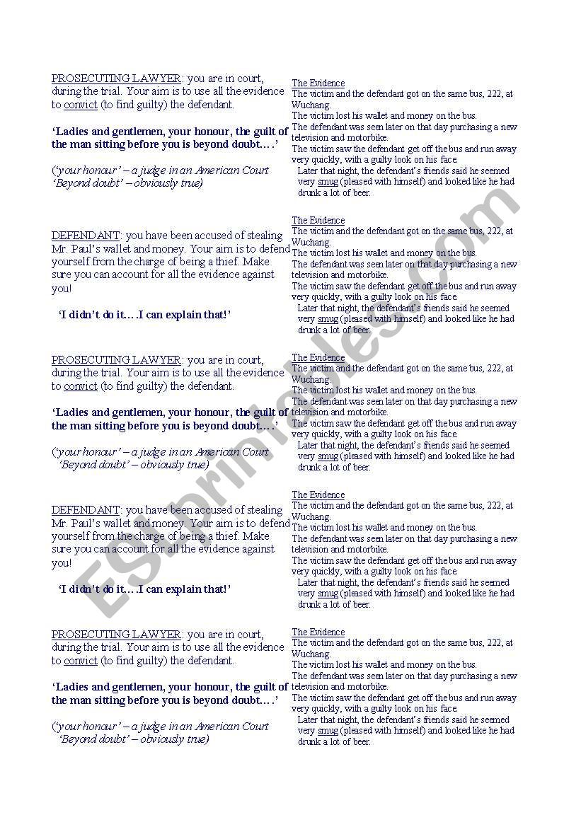 Crime Role Play - 2 worksheet