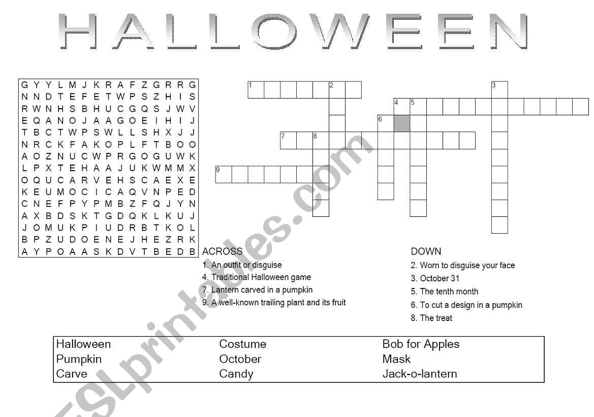 Halloween crossword and wordsearch