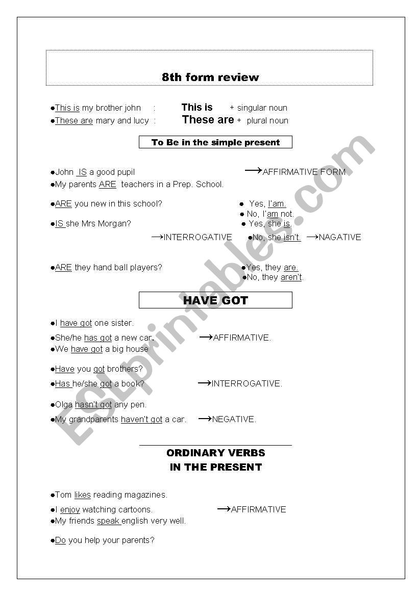 grammar revision worksheet