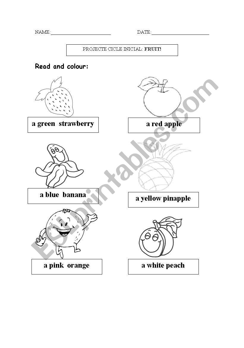 coloring fruits worksheet