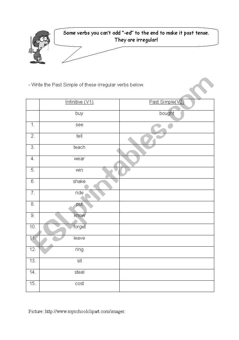 irregular verbs exercise worksheet