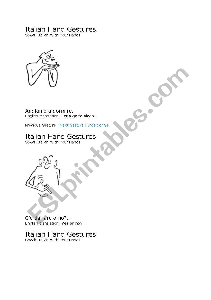 italian body language worksheet