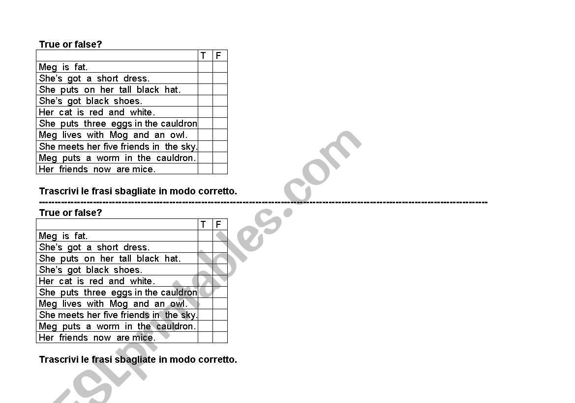 Meg and Mog worksheet