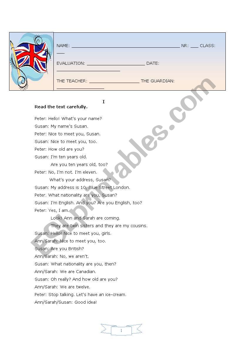 5TH FORM ENGLISH TEST worksheet