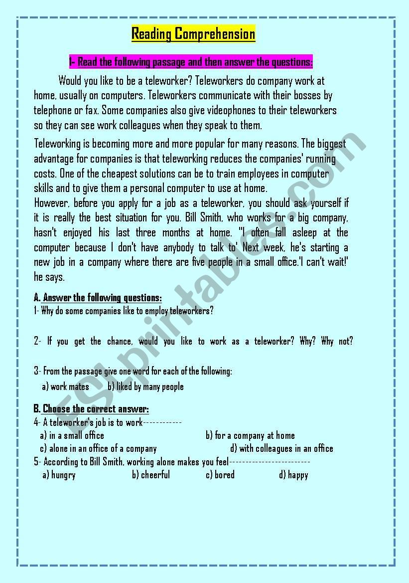 reading ( what is a teleworker?) read if you want to know