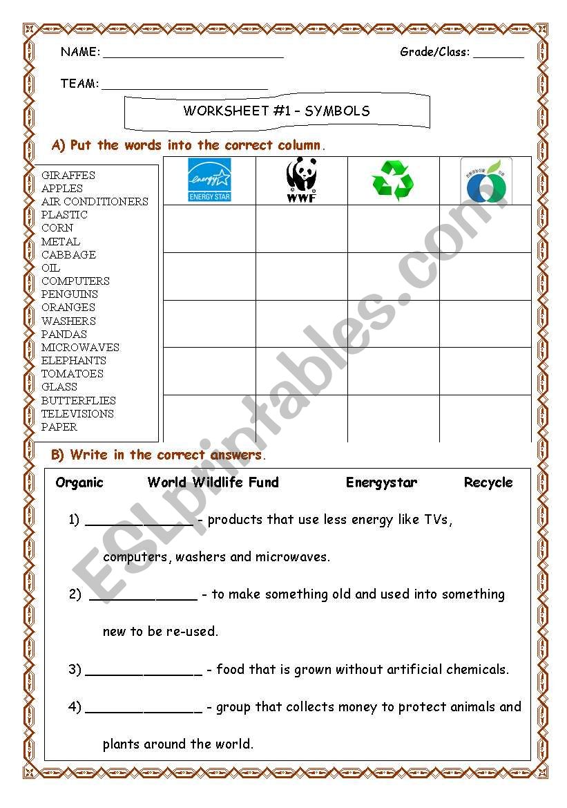 symbols worksheet