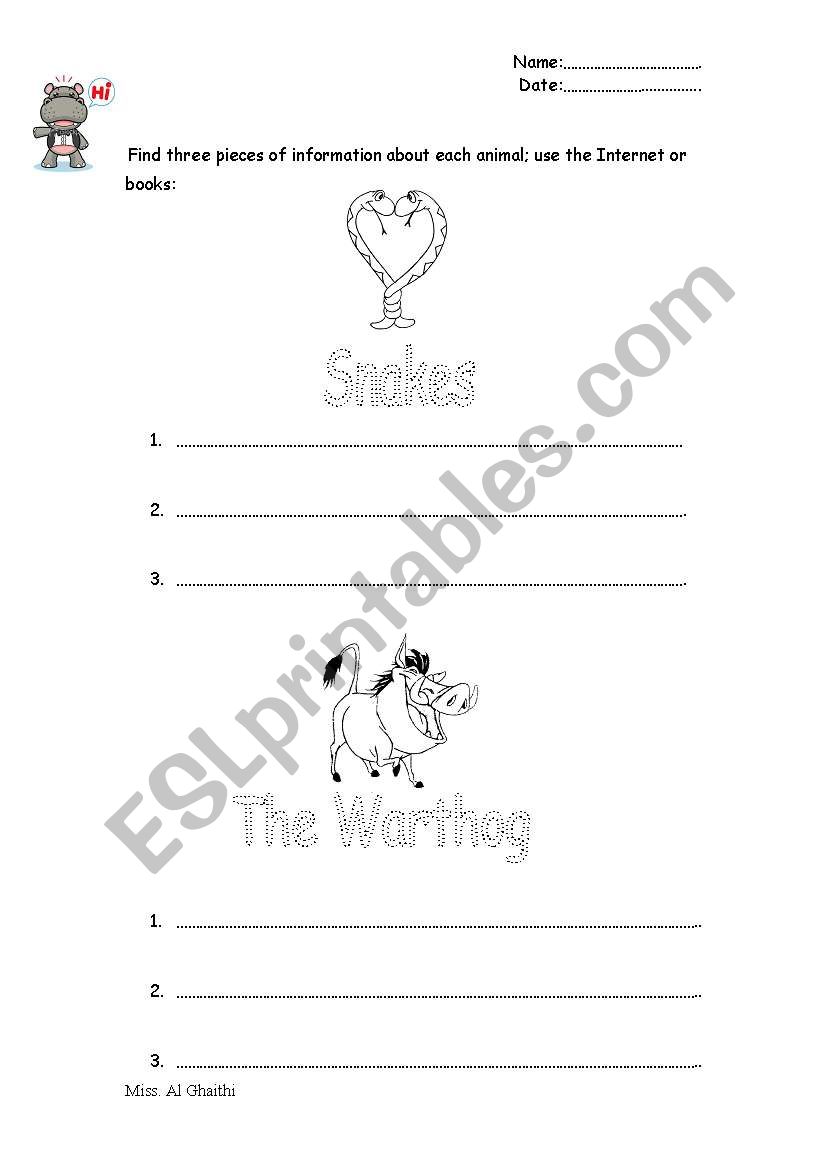 facts about animals worksheet