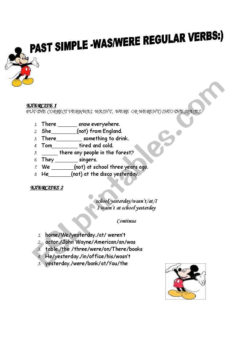 WAS/WERE REGULAR VERBS -PAST SIMPLE