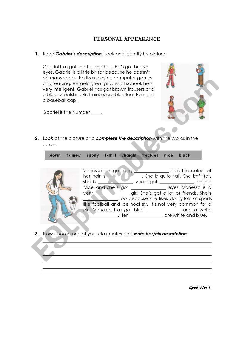 Personal appearance worksheet