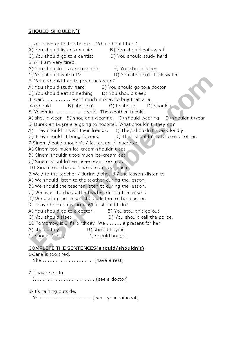 should-shouldnt worksheet