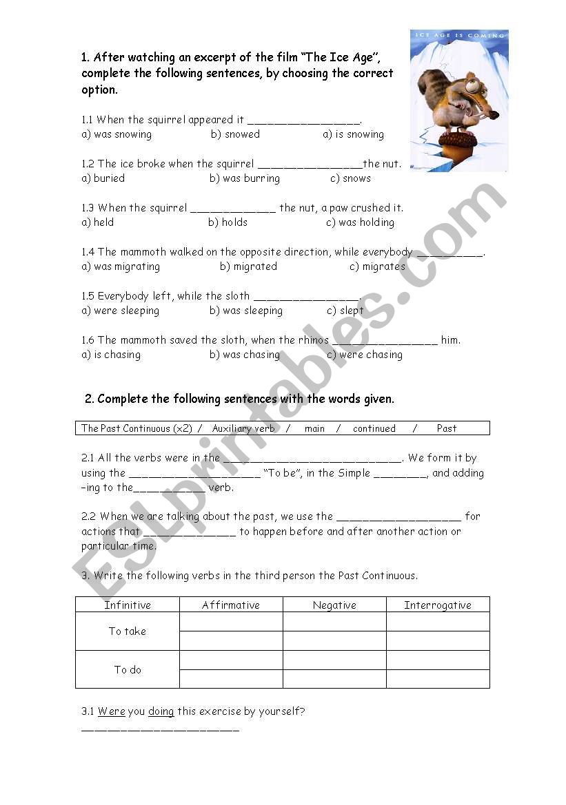 Past continuous worksheet