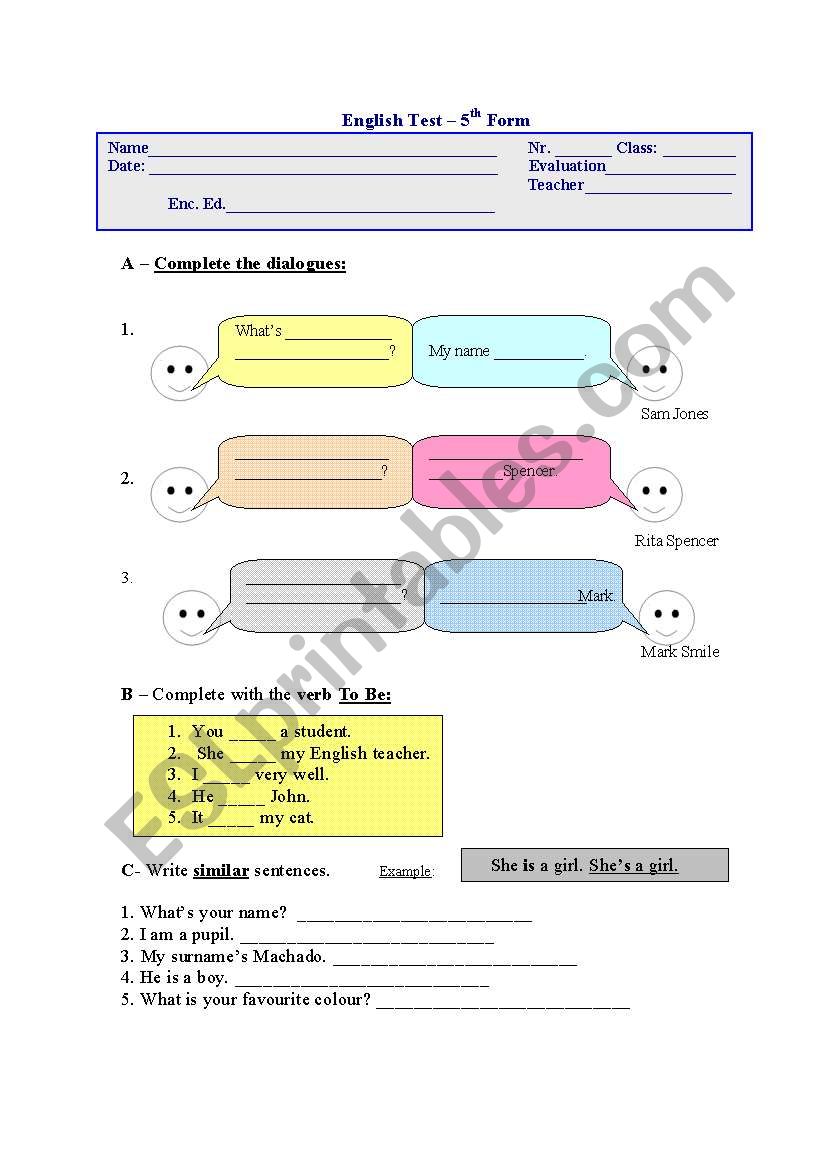 test-elementary worksheet