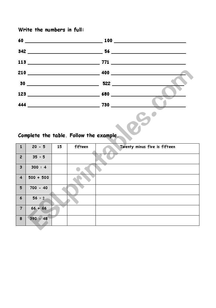 Do matchs and write the numbers in full