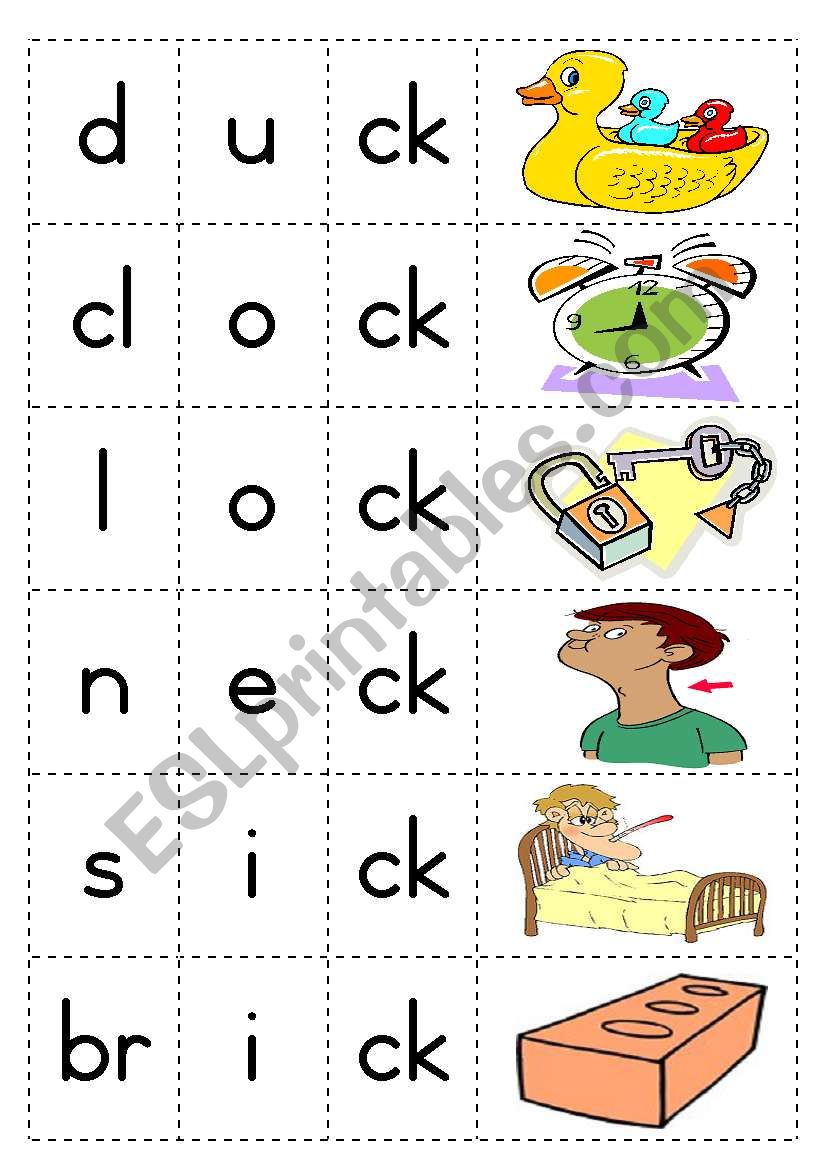 Consonant diagraph -ck- Game worksheet