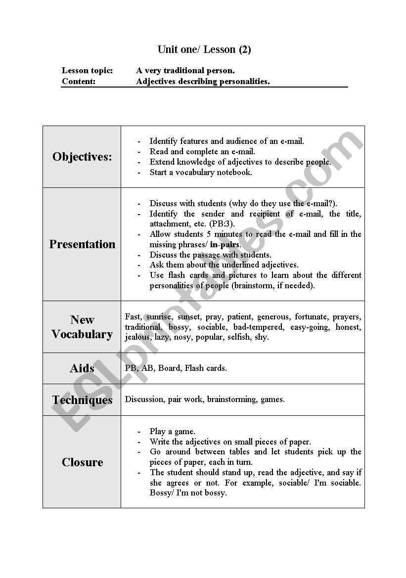 Adjectives describing people worksheet