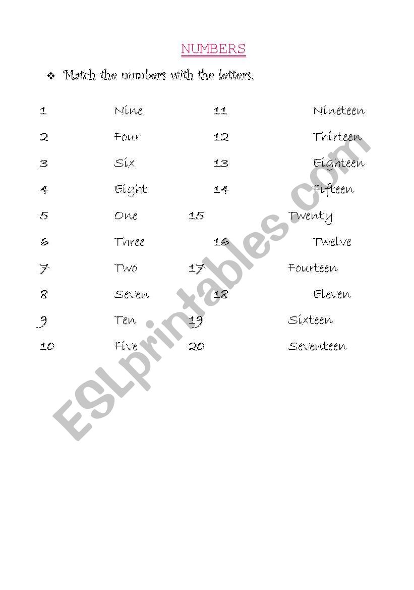 NUMBERS worksheet