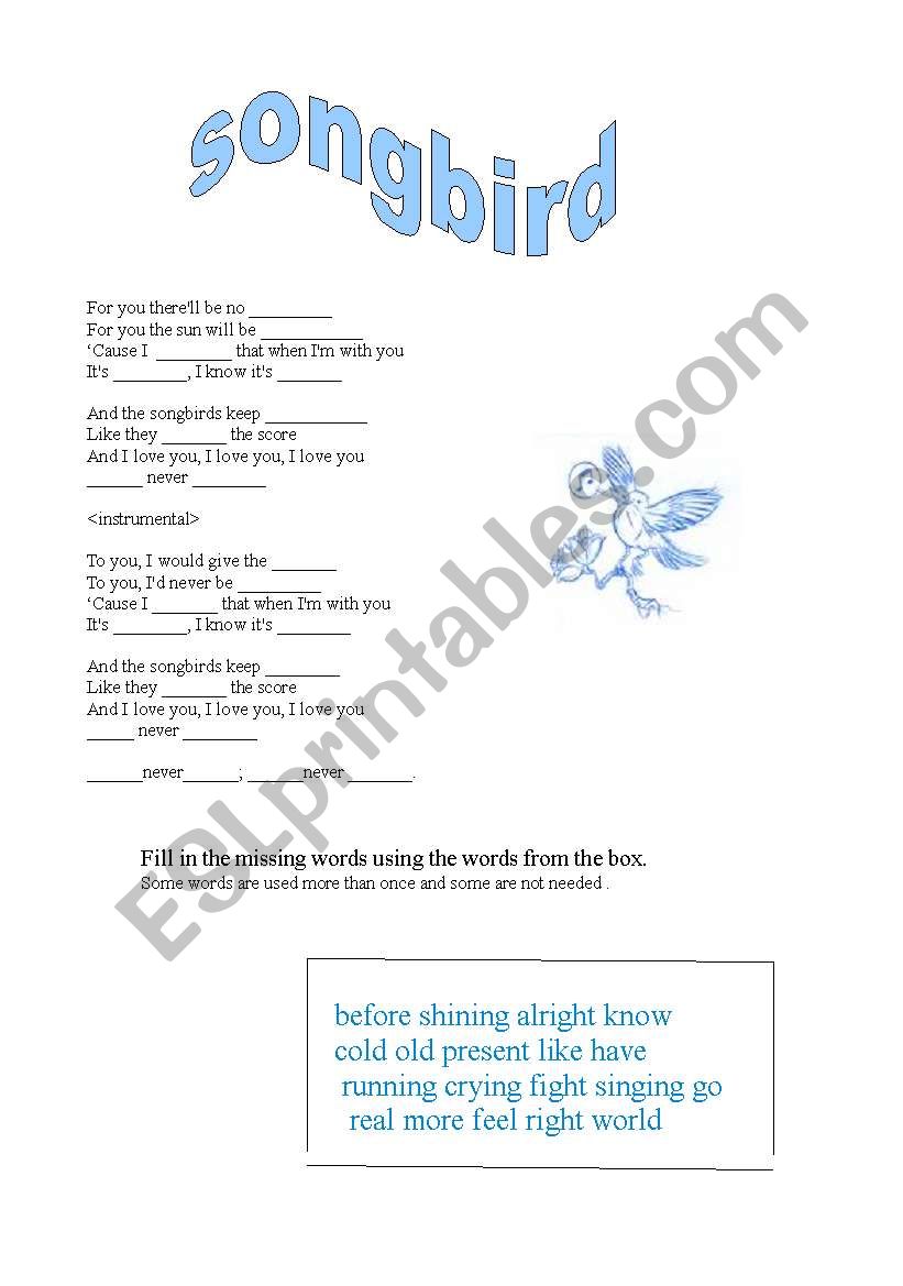 songbird lyrics  worksheet