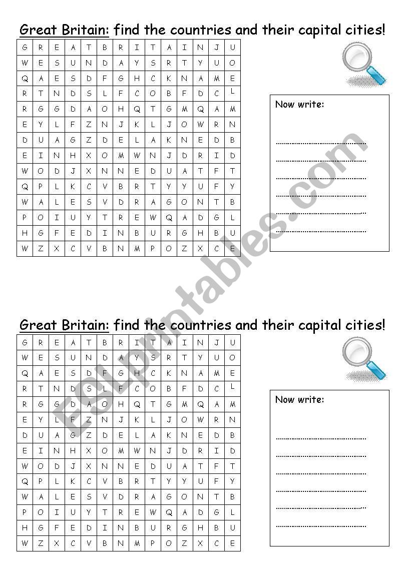 Wordsearch Great Britain worksheet