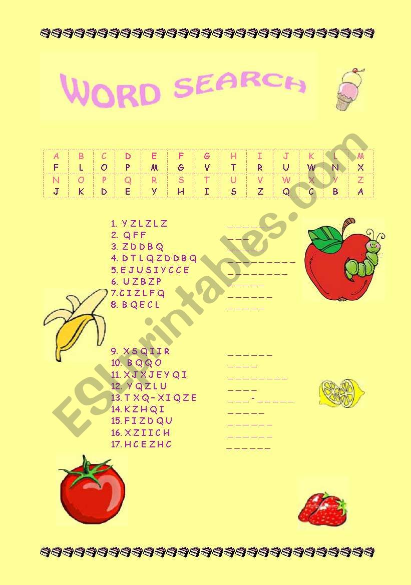food word search worksheet