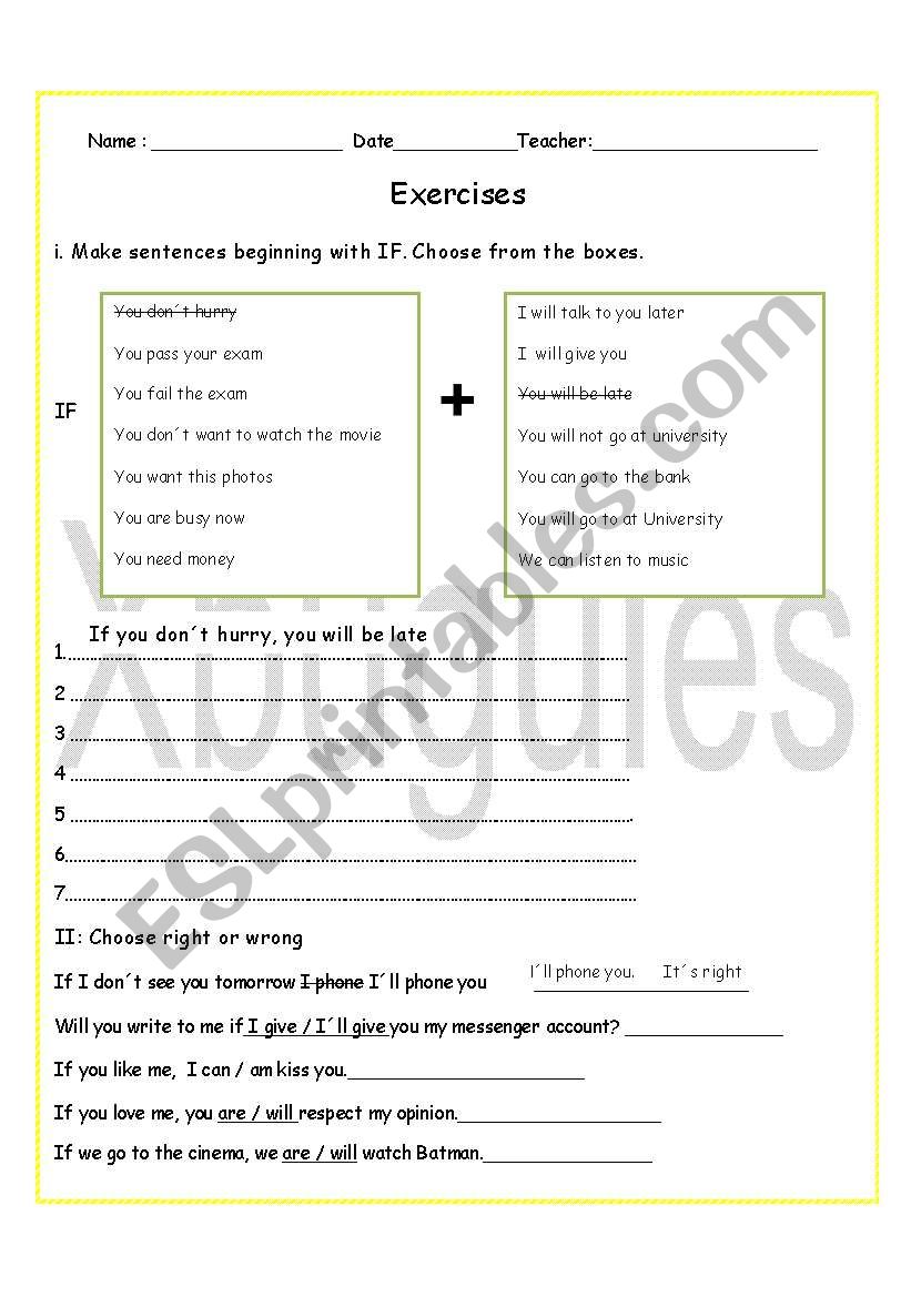 First conditional  exercises worksheet