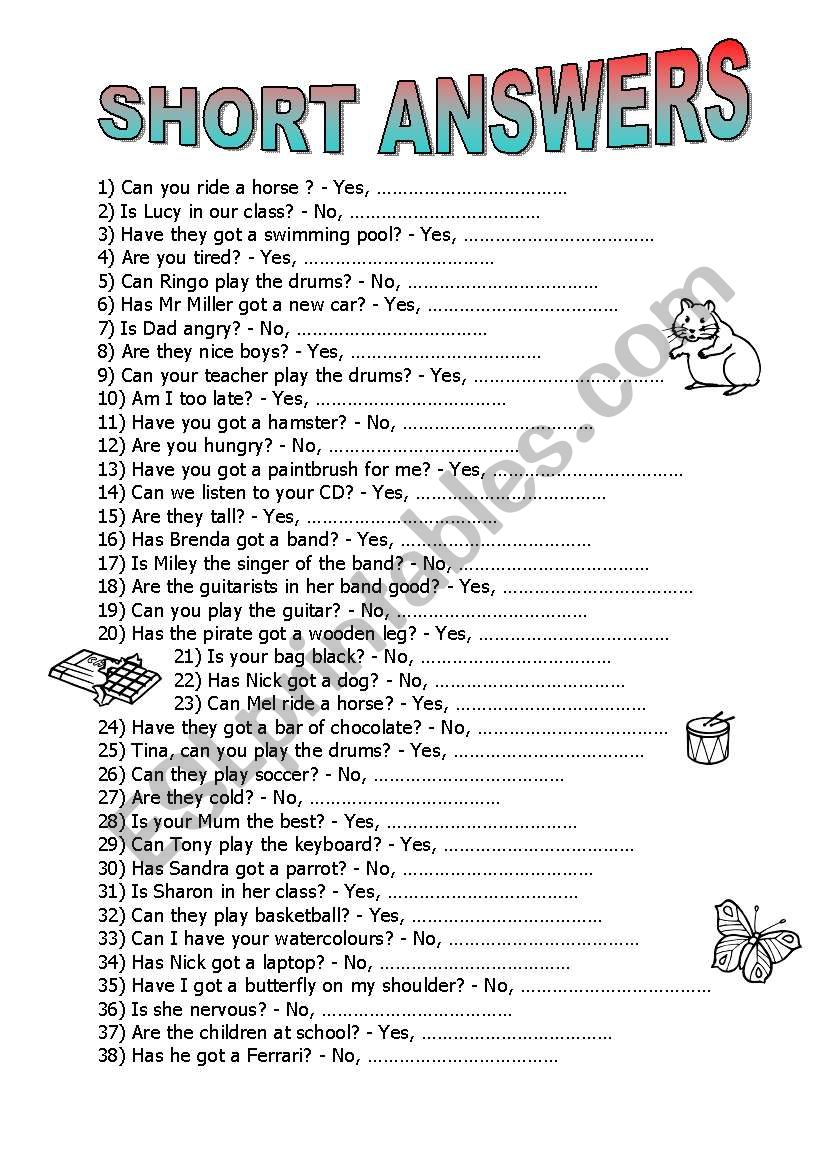 Short Answers worksheet