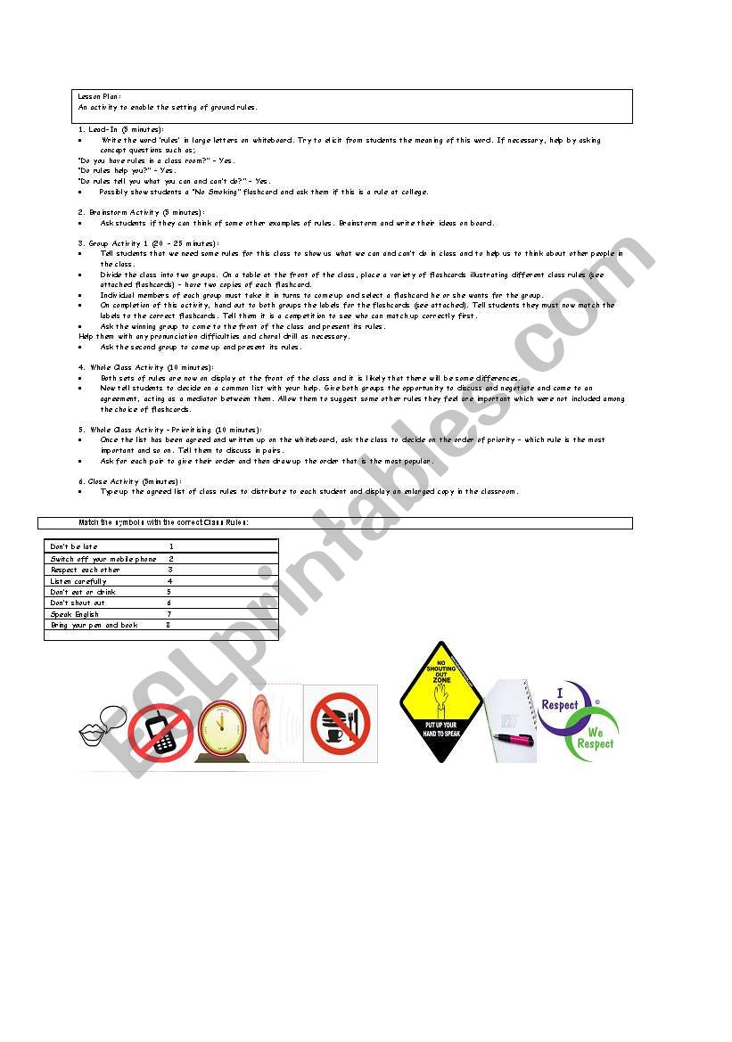 Lesson Plan & Activity: Establishing Class Rules.