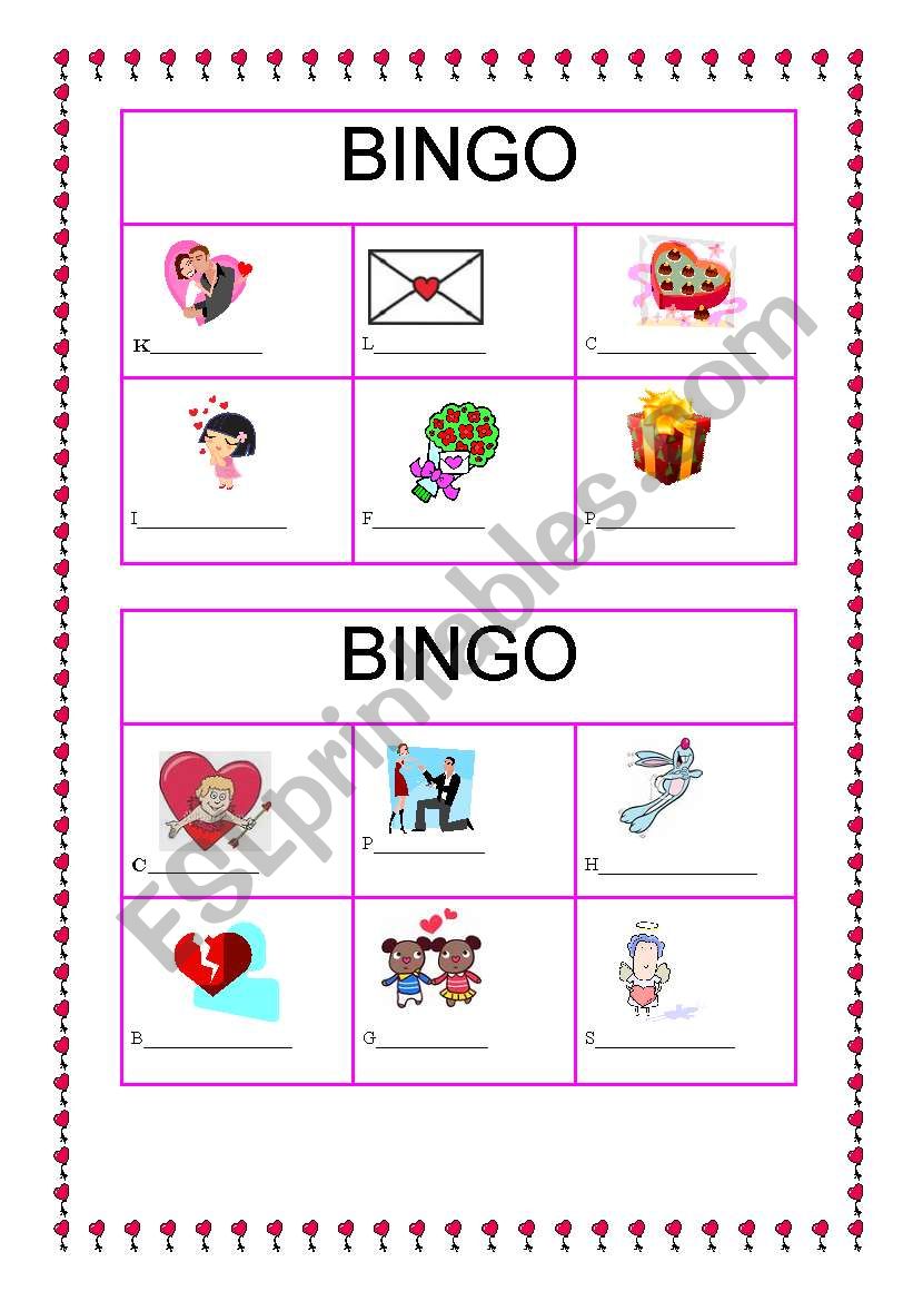 St Valentines set of bingo cards - Part one