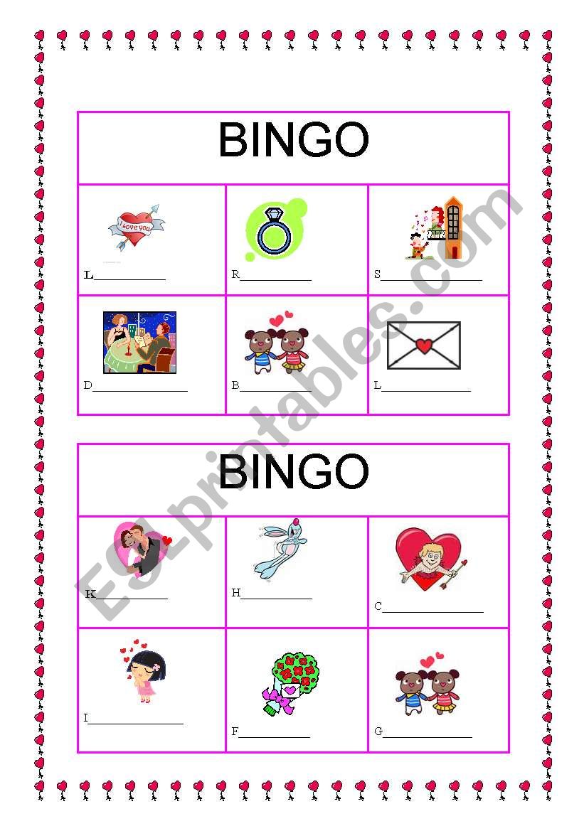 St valentines bingo cards - part two