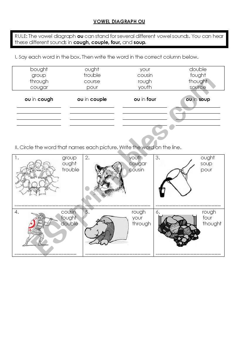 Vowel diagraph ou worksheet