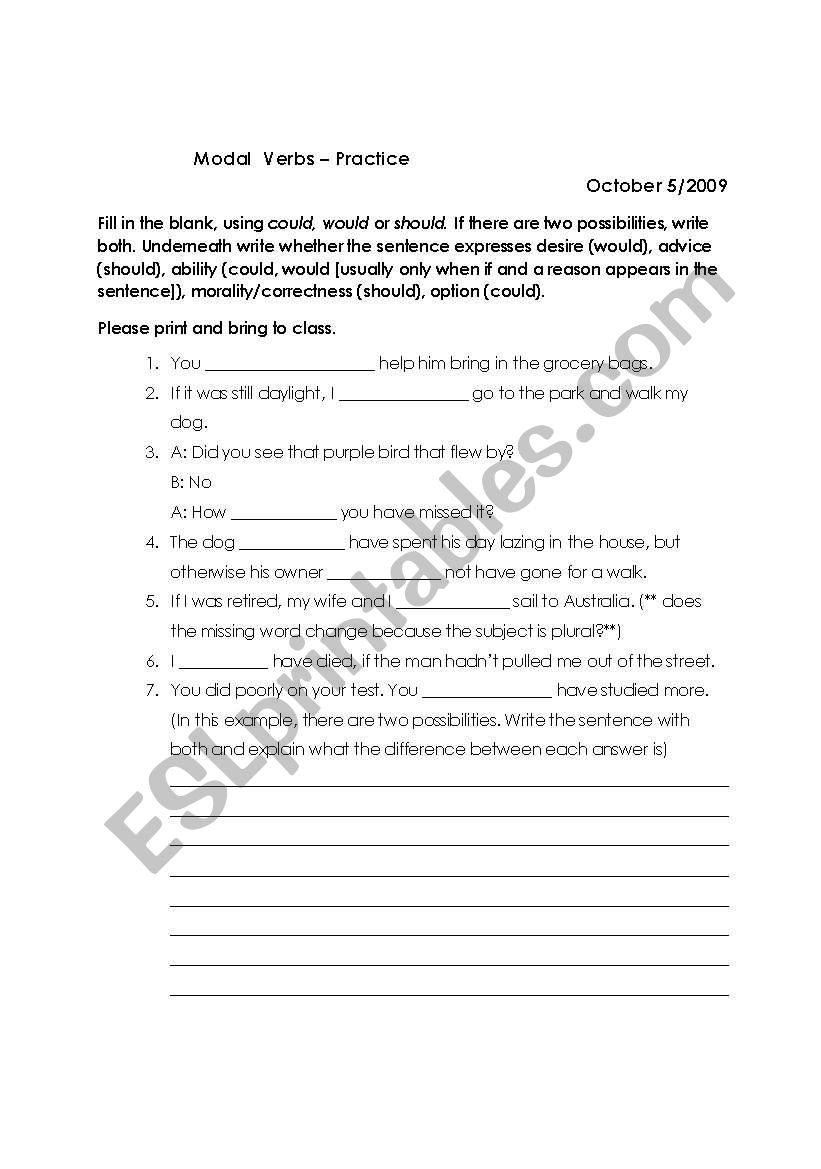 Modal Verbs Practice worksheet