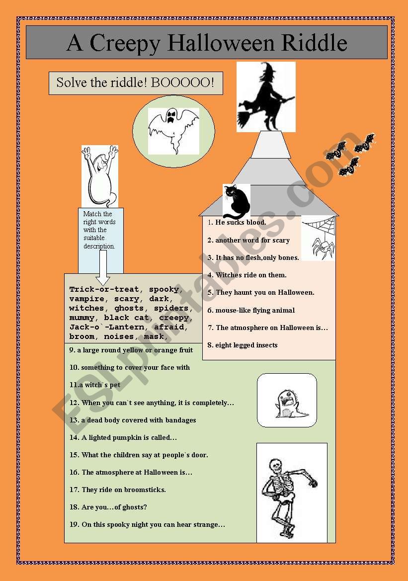 A creepy Halloween riddle worksheet