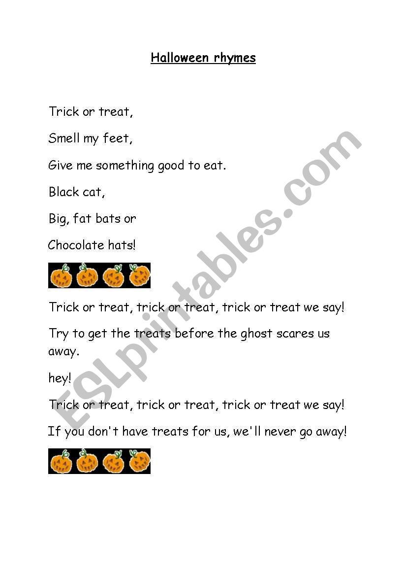 Halloween rhymes worksheet