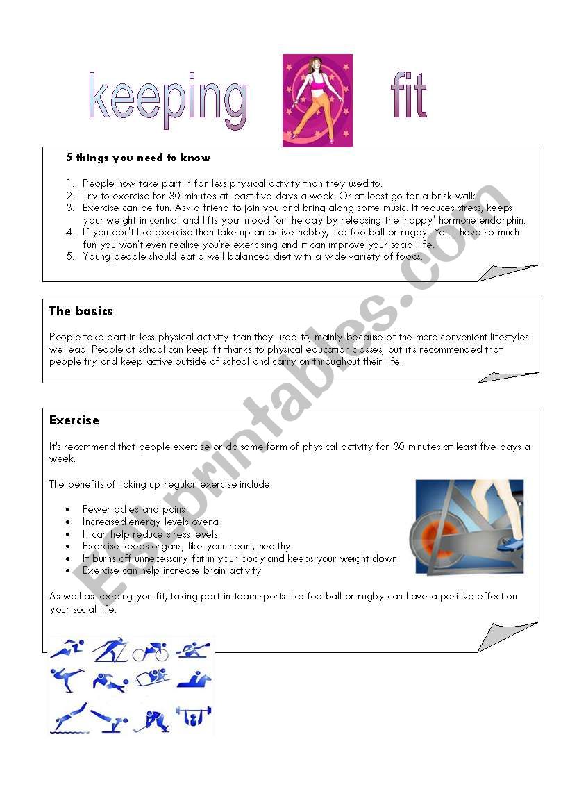 Keeping Fit worksheet