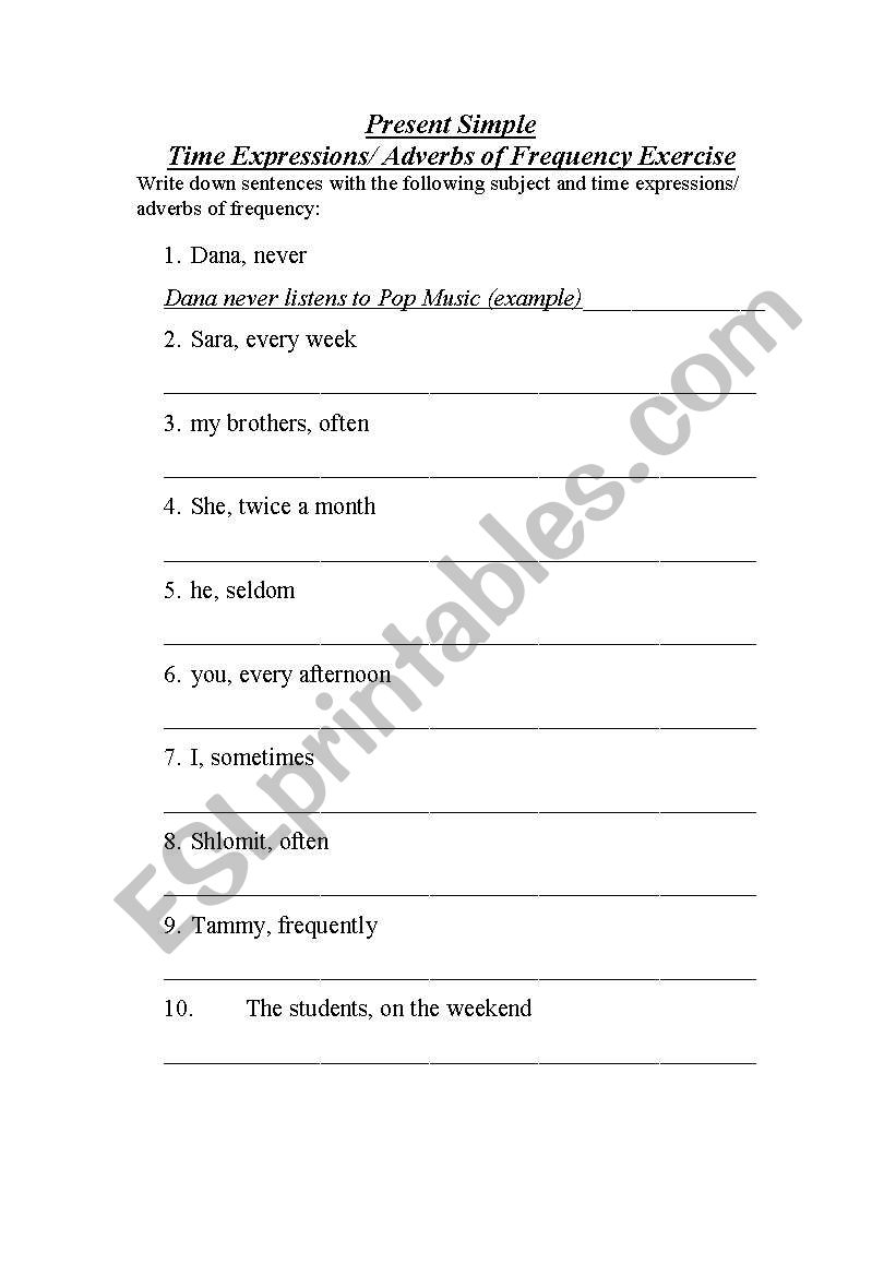 present simple time expressions exercise