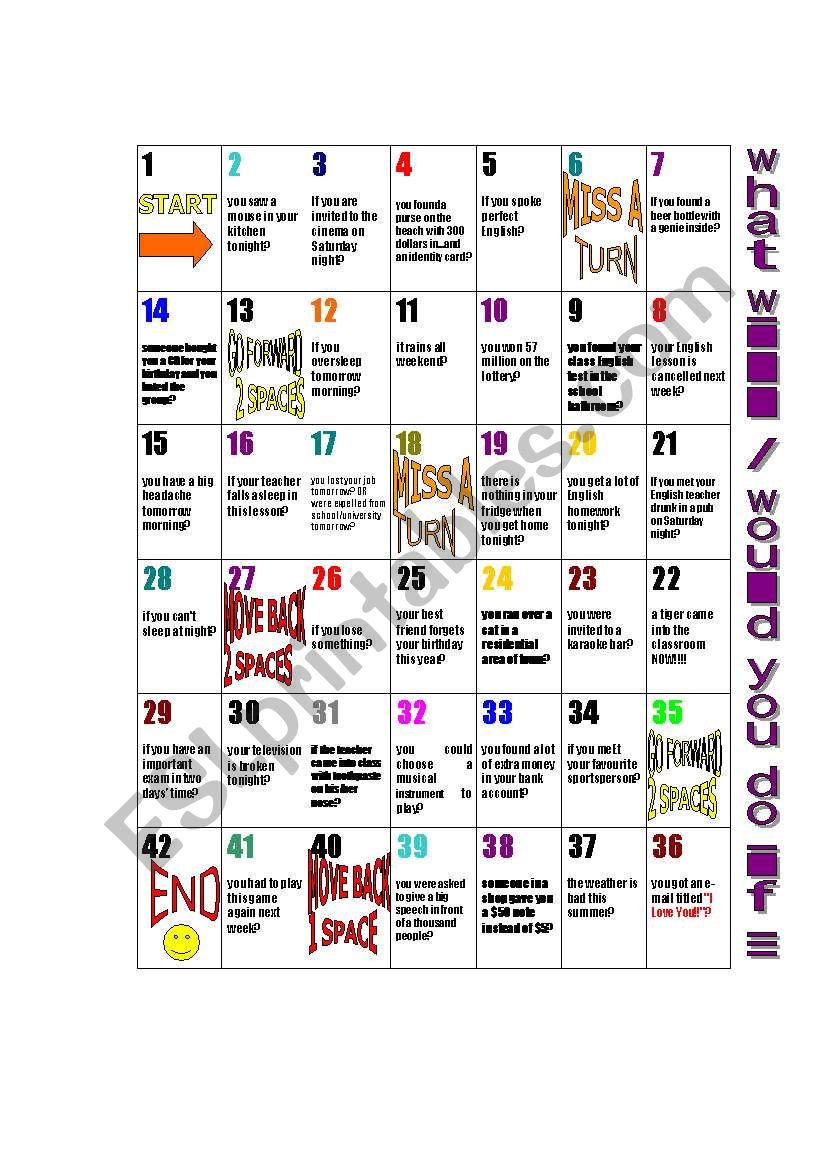 Conditionals board game worksheet