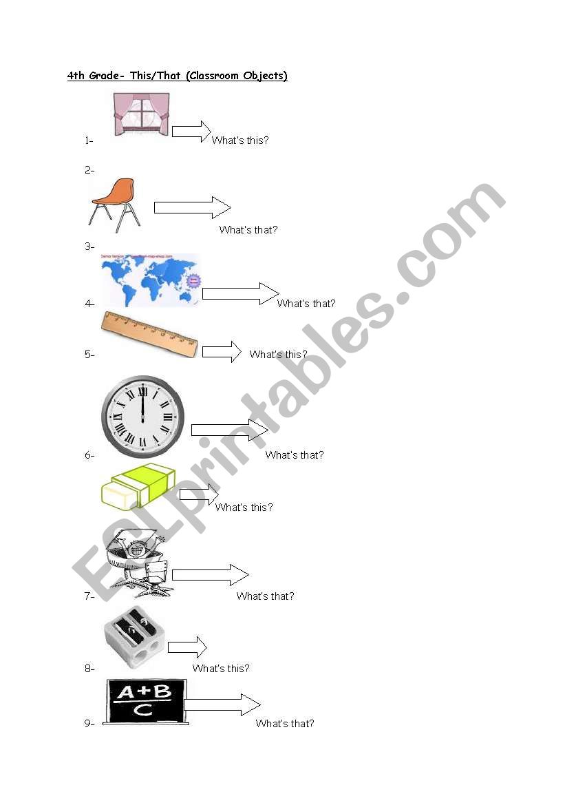 classroom objects(this-that) worksheet