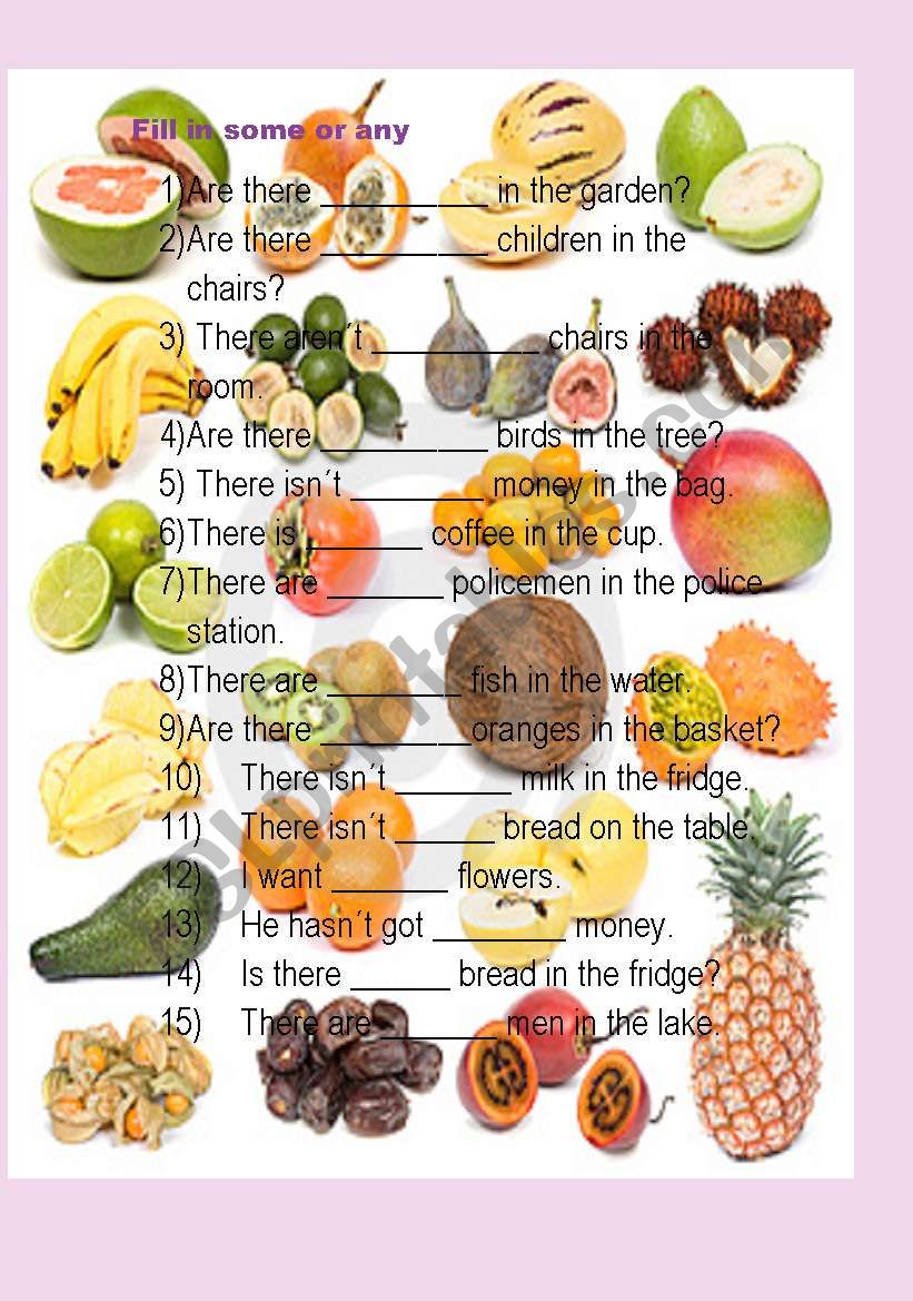 some or any and fruits worksheet