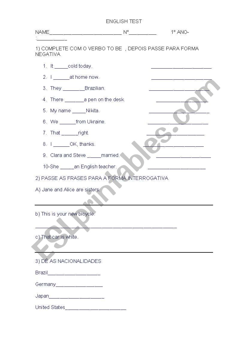 Verb to be worksheet