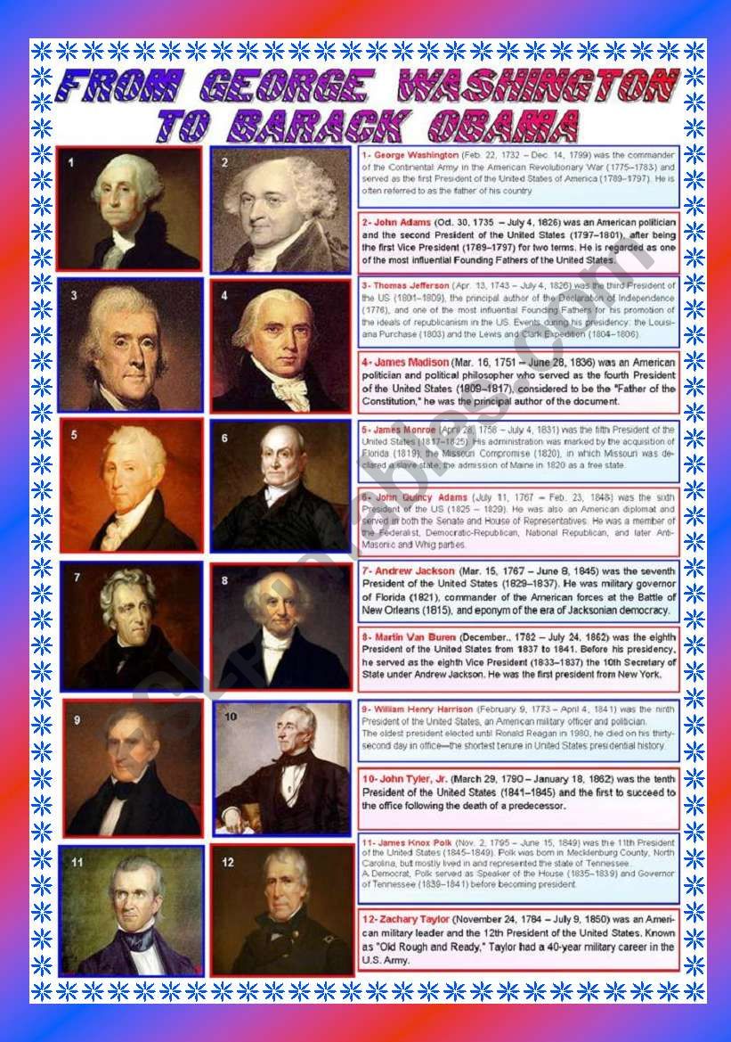 From George Washington to Barack Obama (part 1) - 2 pages 