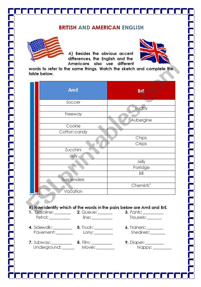 British and American English worksheet