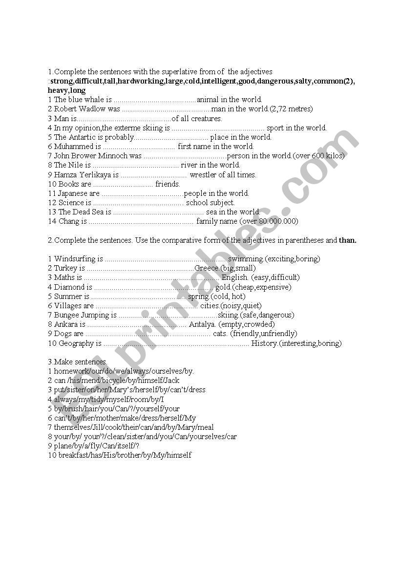 superlatives worksheet