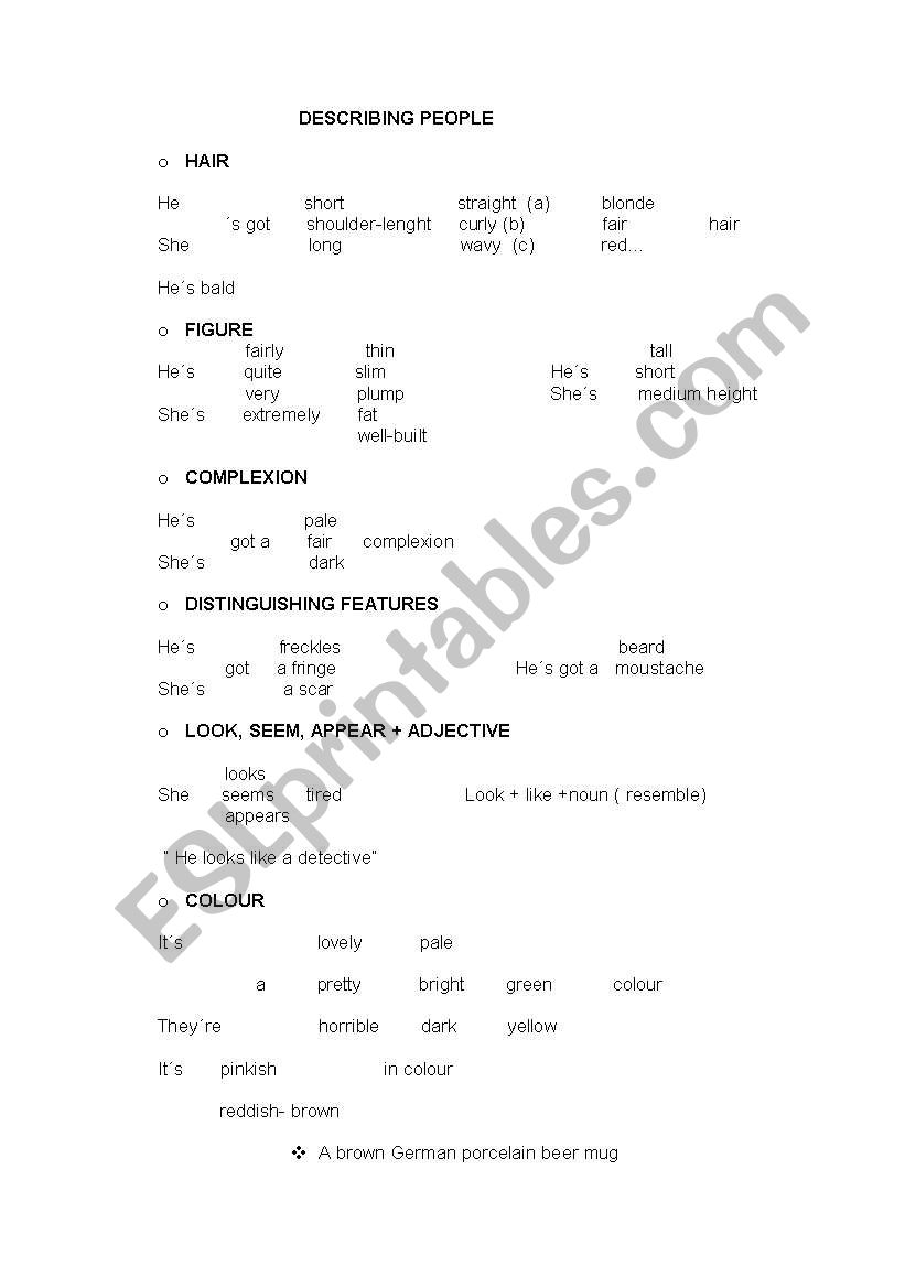 Describing people worksheet