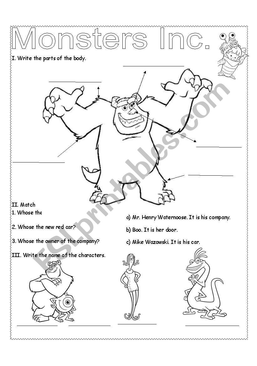 Monsters Inc.  worksheet