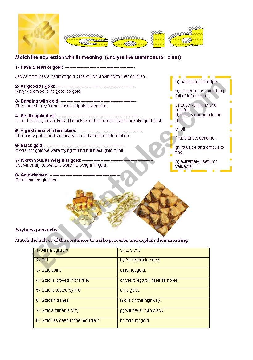 Gold - expressions and proverbs (with key)