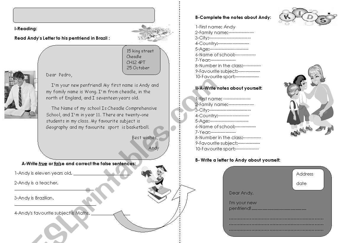 Reading and writing worksheet