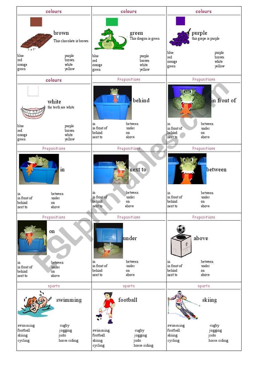 family cards page 13 - colours, prepositions, sports