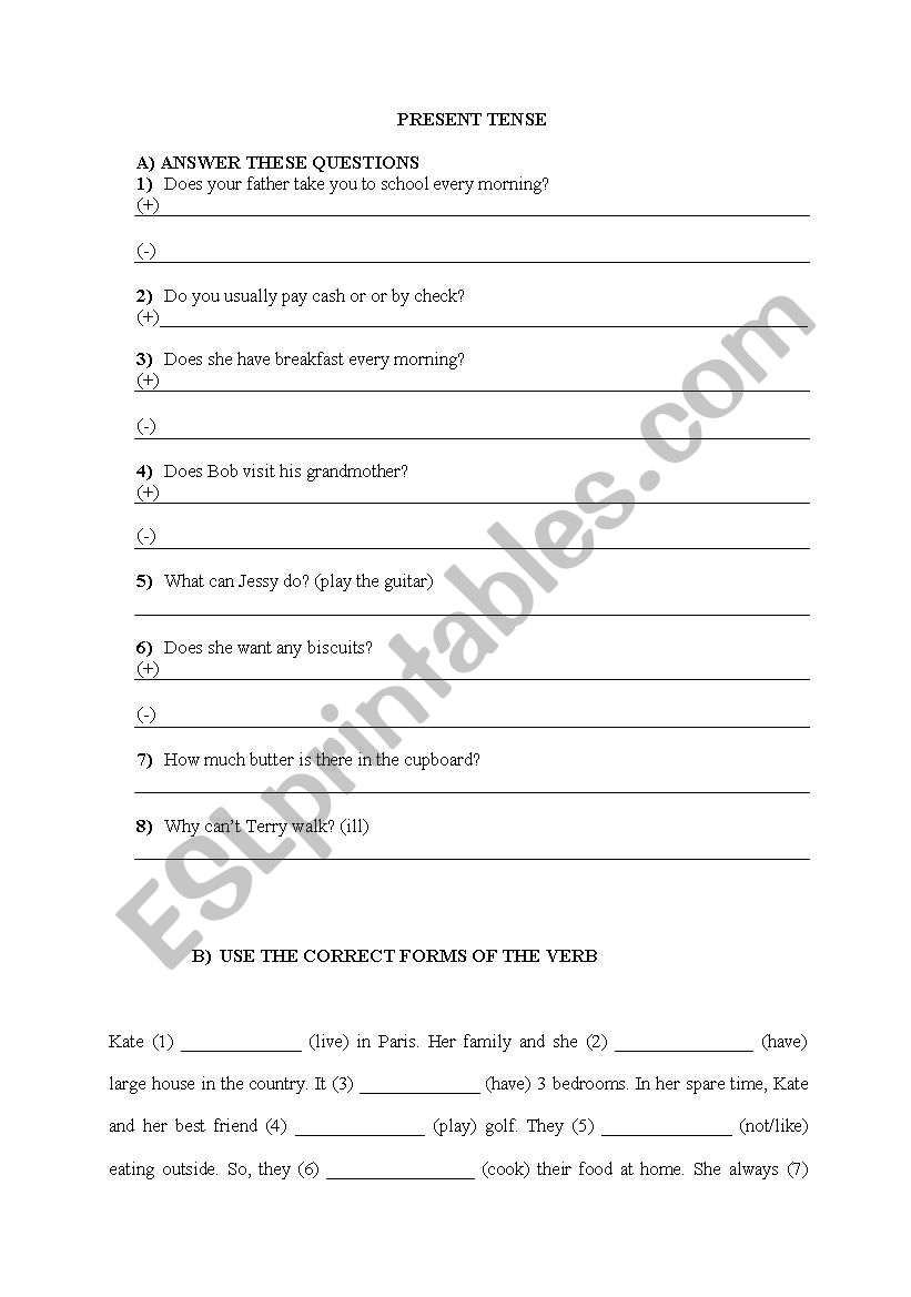 PRESENT TENSE worksheet