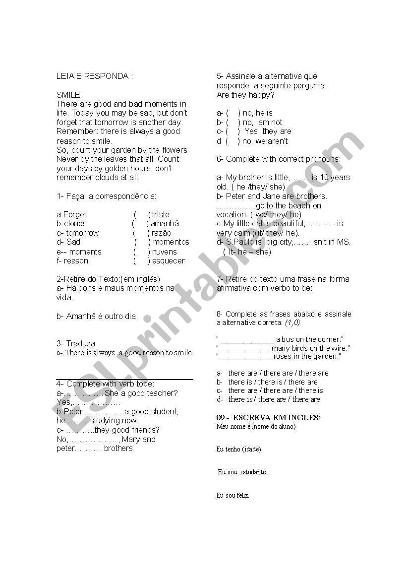 verb tobe and pronouns worksheet