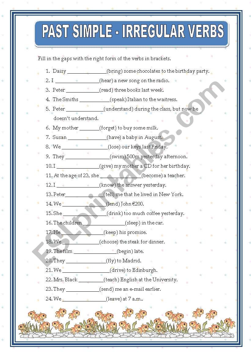 PAST SIMPLE - IRREGULAR VERBS worksheet